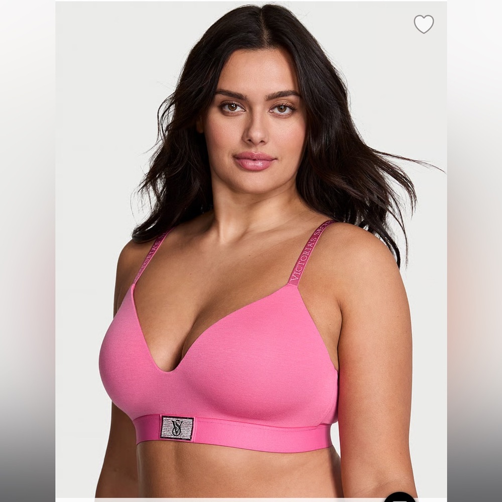 Victoria's Secret T-Shirt Shine Patch Wireless Bra 34C Rose Garden Pink